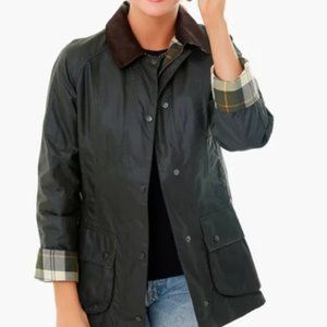 NWT Barbour Beadnell Wax Jacket in Sage, US 10